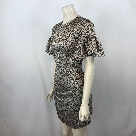 BANANA REPUBLIC - WOMENS 2 - BLACK BROWN LEOPARD PRINT SHORT RUFFLE SLEEVE DRESS - Picture 4 of 8